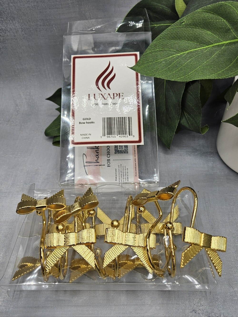 12 gold nib Decorative Shower Curtain Hooks, Luxury Bowknot Rings, Modern Bow Ha